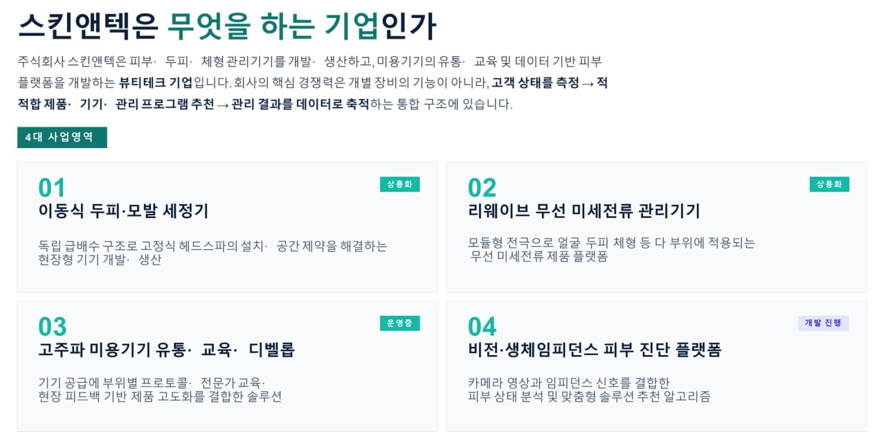 스킨앤텍 사업영역 개요